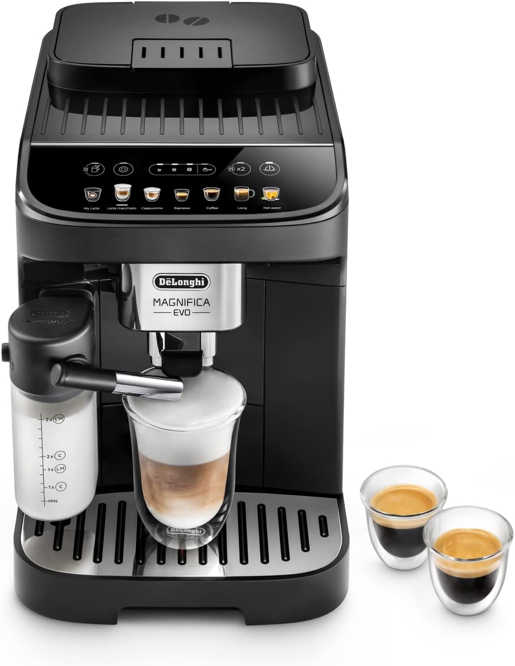 Máquina de café superautomática De'Longhi Magnifica Evo de color negro.