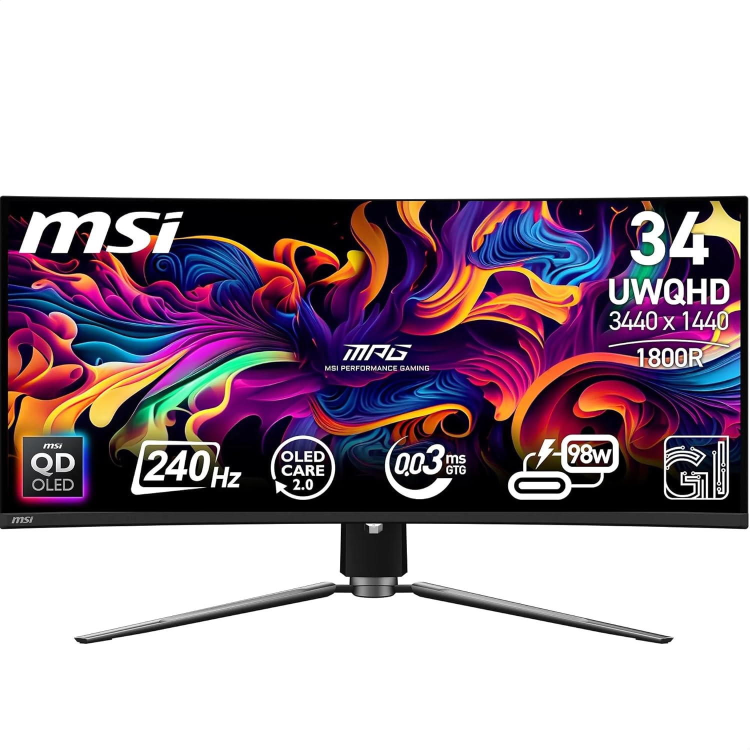 Monitor gaming MSI MPG 341CQPX QD-OLED de 34 pulgadas con alta tasa de refresco.